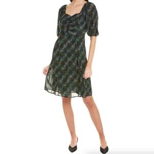 CAbi Elaine Dress Puff Sleeve 3D Print Black Multicolor Size Extra Small